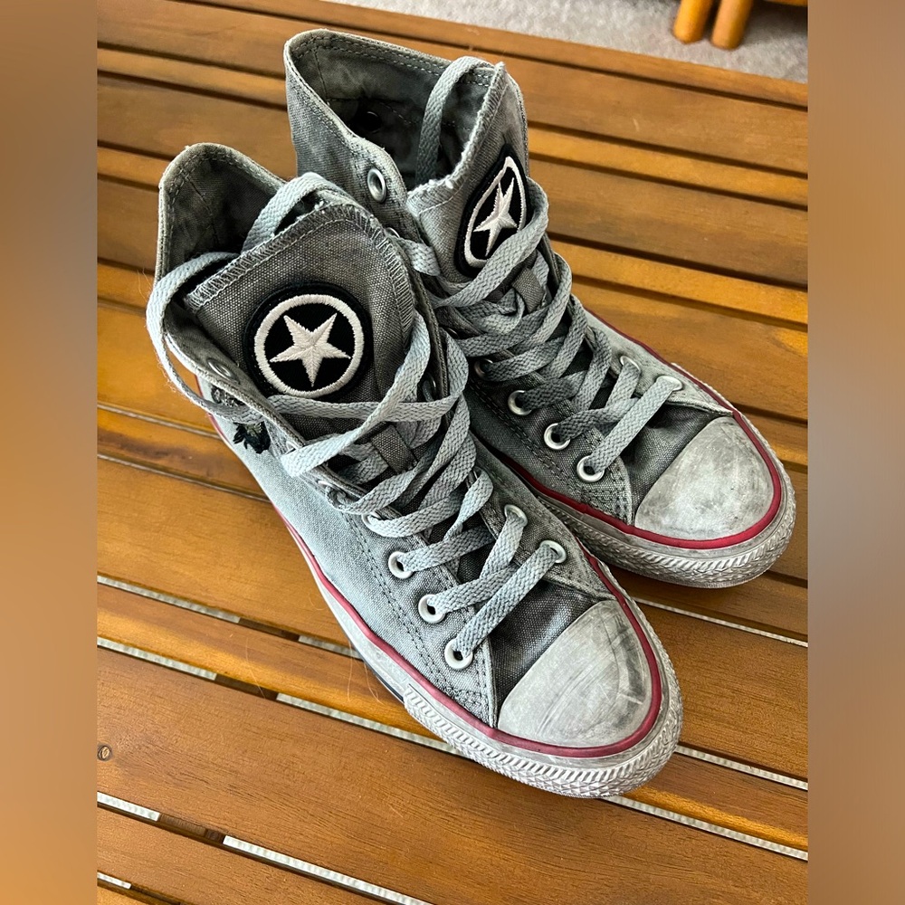 Limited Edition Converse High-Top Sneakers. Distressed military/grunge.